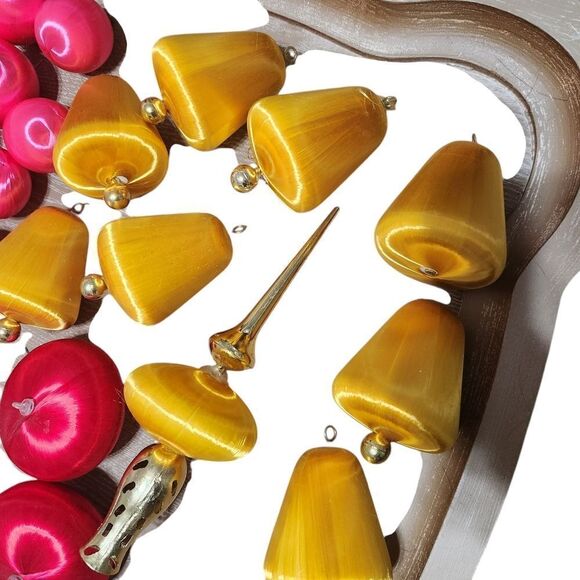 41 Silk Satin Sheen Christmas Tree Ornaments Solid Tree Topper Atomic Pink Yello - Picture 5 of 15